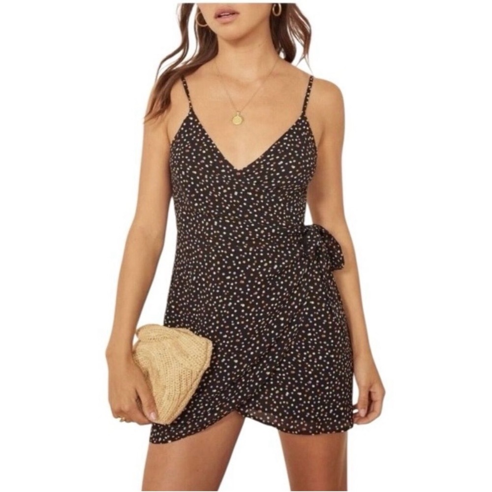 Reformation troppo confetti polka dot wrap mini dress colorful large